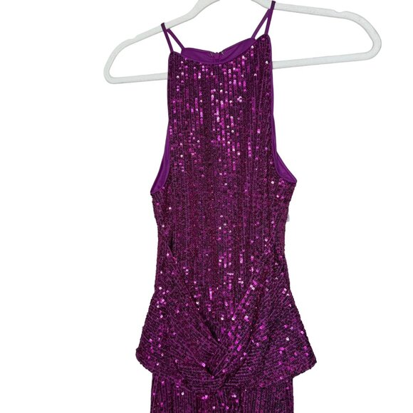 Belle Badgley Mischka Isabella Sequin Dress Size 8 Fuchsia Pink Mock Neck New - Picture 3 of 8